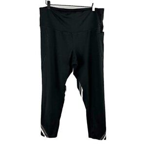 Champion Stripe Mesh Activewear Athleisure Stretch Leggings Black White Size XXL